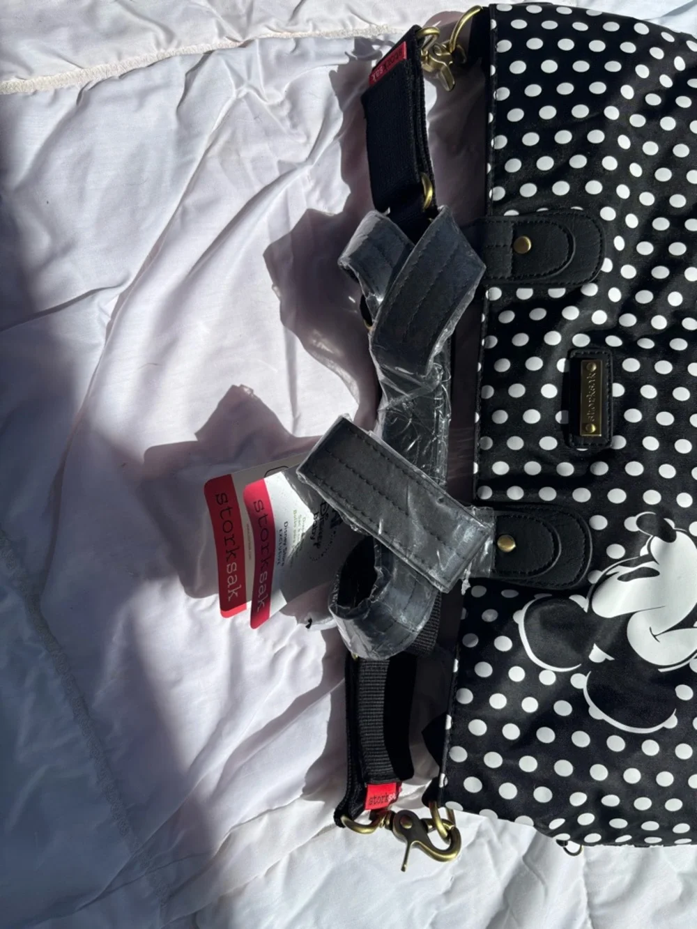 Storksak Black & White Polka Dot Disney Mickey Tote